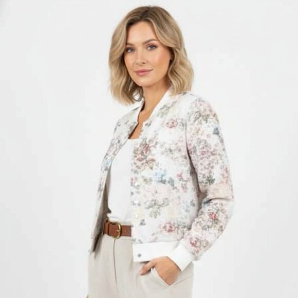 Romantic Nanette Lepore Designer Off-White Lace Floral Snap Front Jacket Sz S - Picture 2 of 7